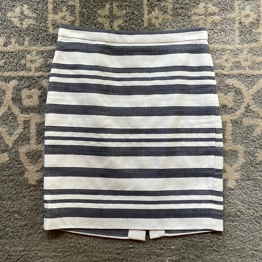 JCrew cream and blue striped pencil skirt